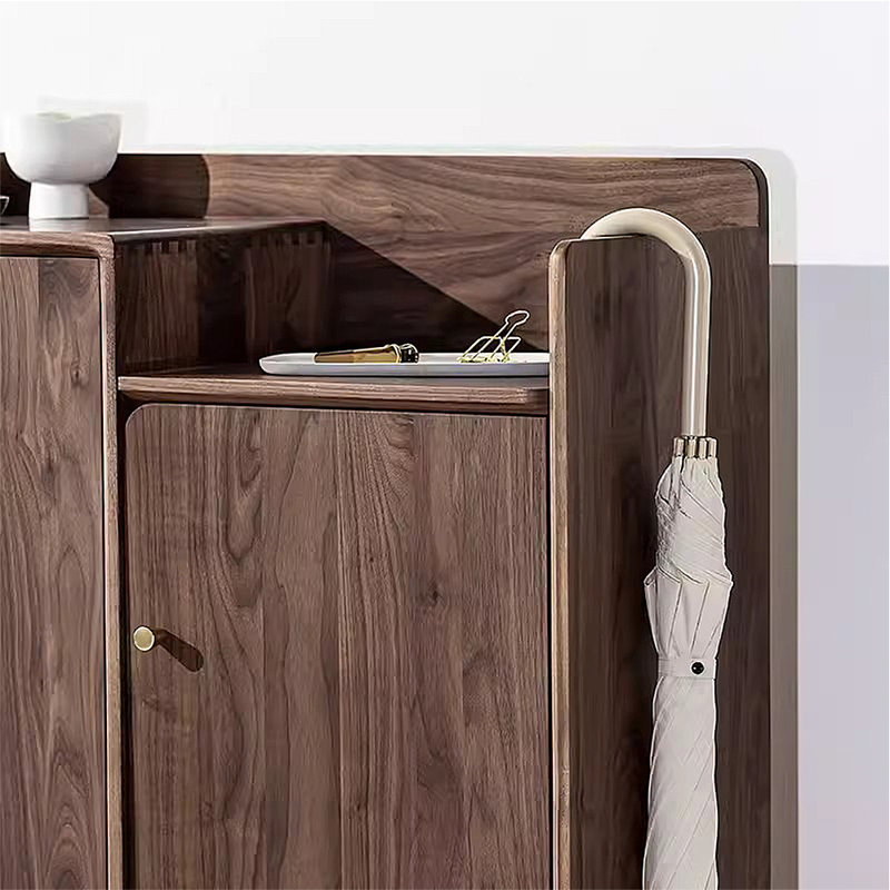 Range-chaussures en bois avec rangement et présentoir décoratif, Bois brun foncé