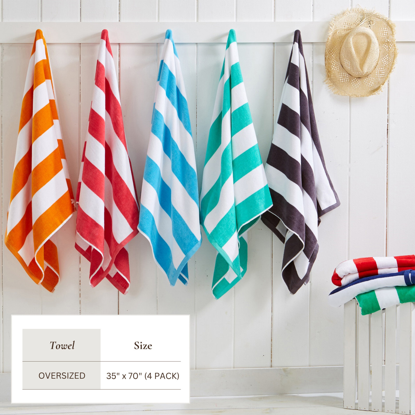 Chirino Cotton Cabana Beach Towels, Navy, Beach Towel - 4 Pack