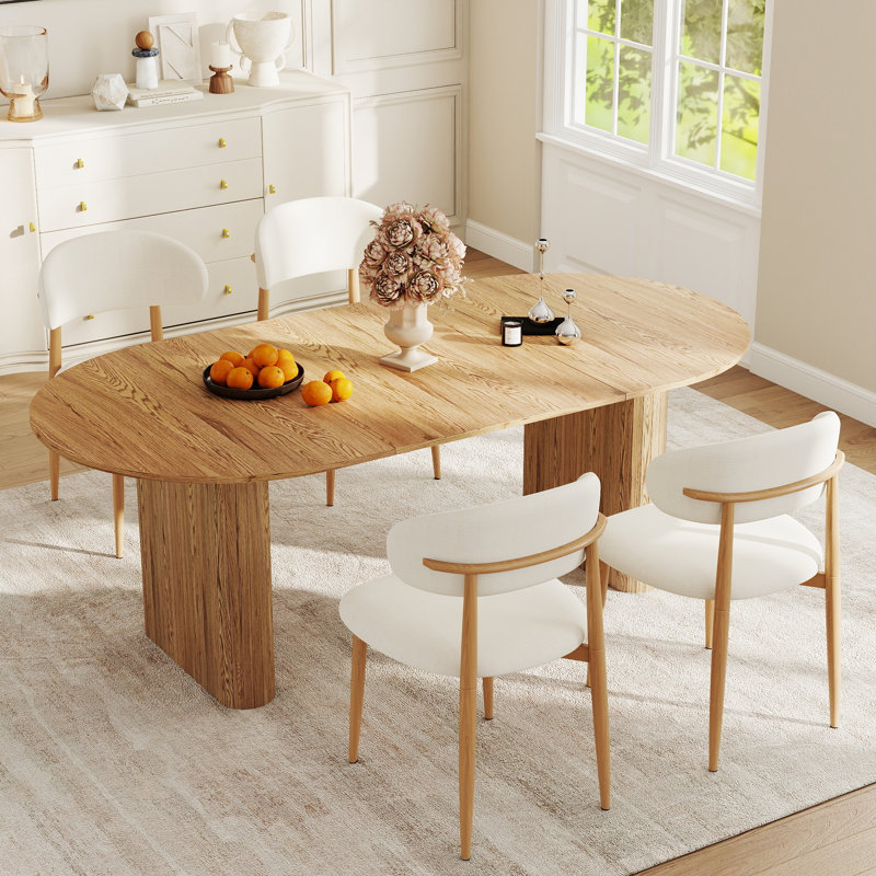 Ensemble table et chaises de salle à manger rectangulaires, style ferme des années 50, avec chaises en lin., Naturel