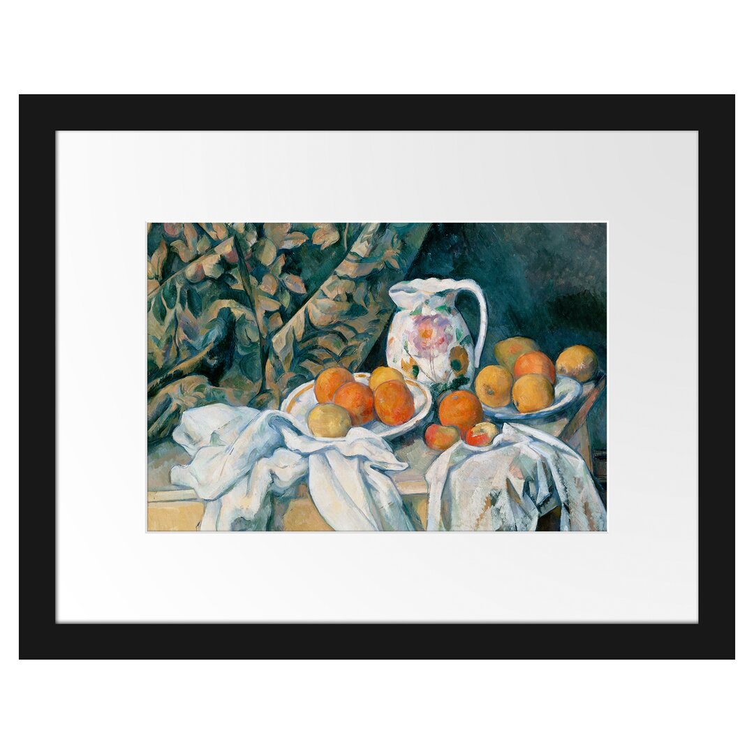 Gerahmter Kunstdruck Still Life with Curtain von Paul Cezanne