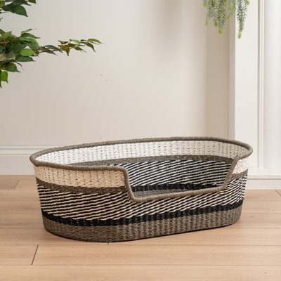 Grey Stripe Woven Pet Bed with mat