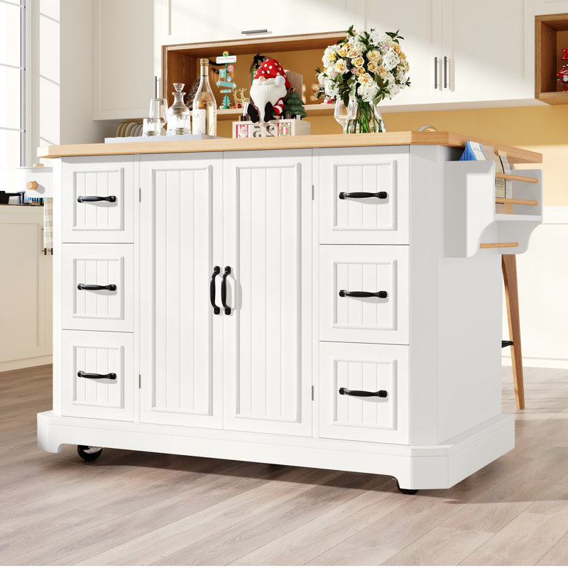 Wood Kitchen Island, White