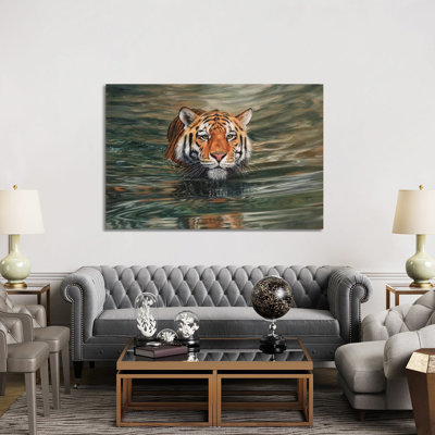 Tiger Water Front by David Stribbling - Wrapped Canvas Painting