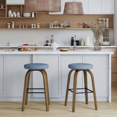Ensemble de 2 tabourets de bar pivotants, dossier sans dossier de 30 pouces de hauteur, siège revêtu de tissu, pivotant sur 360 degrés, fabrication robuste en bois et en métal pour les bars et les îlots de salle à manger.