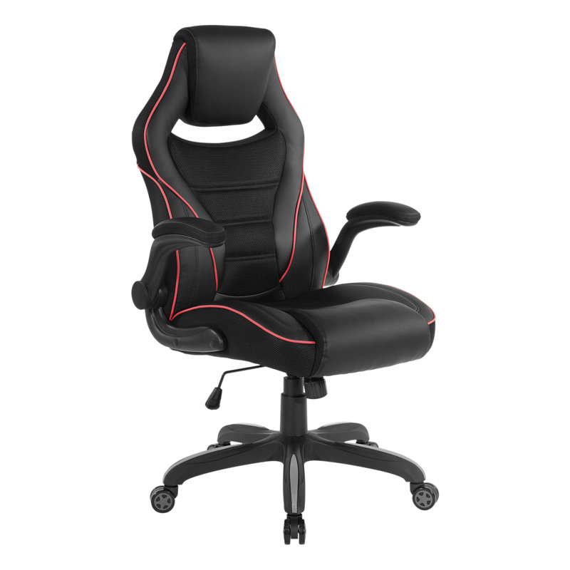 Inbox Zero Xeno Adjustable Faux Leather Swiveling PC & Racing Game Chair, Black/Red