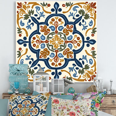 Mediterranean Tiles In Retro Blue IV - Print on Canvas