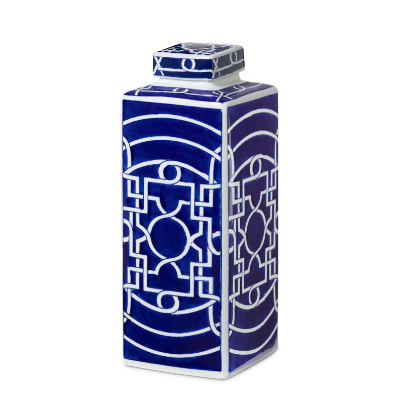 Imperial Ceramic Geometric Square Jar, Indigo, Large, Blue, 41 pieces