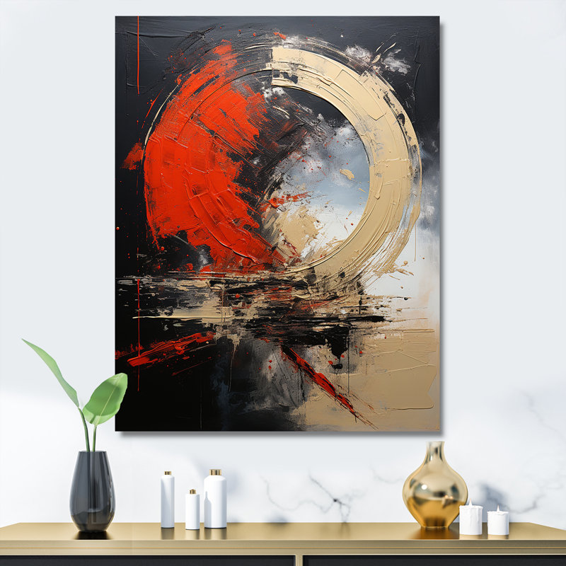 Red Moon Shapes - Art mural abstrait, Toile tendue, H 32 po x l 24 po x P 1 po