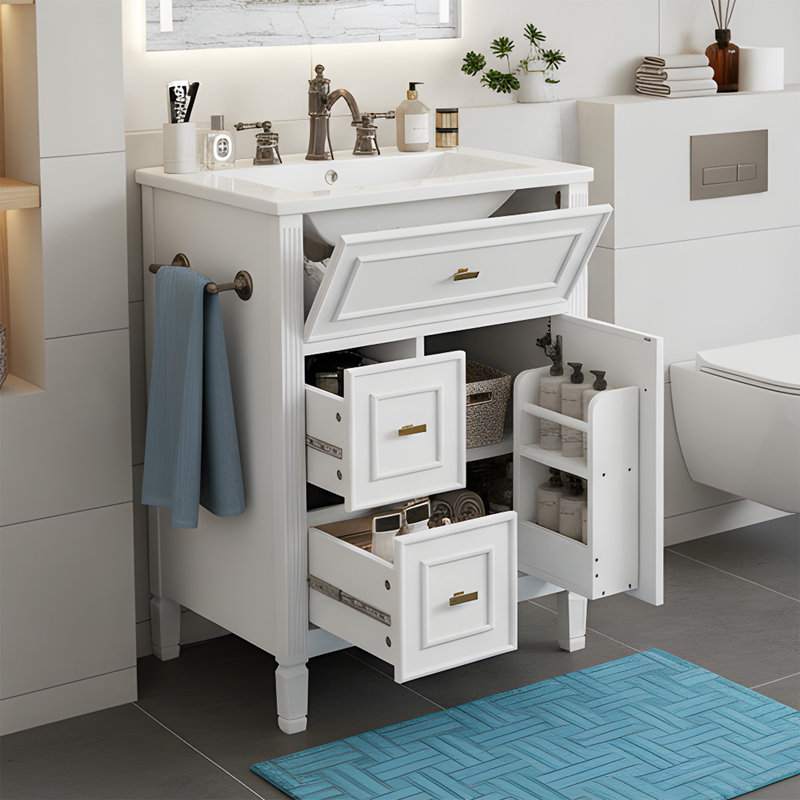 24" Bathroom Vanity Cabinet With Sink, White