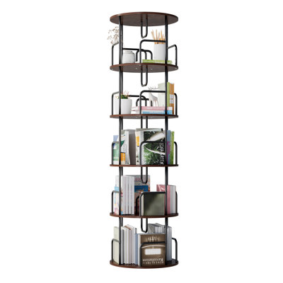 Rotating Bookshelf Tower 5 Tier, Spinning Bookcase, Revolving 360 Book Shelf Narrow Tall Bookcase, Vertical Turning Round storage Bookshelf, Book Shelf Organizer for Bedroom, Living Room, Brown