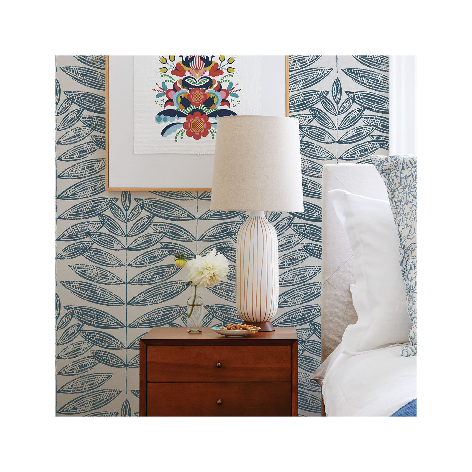 Aldusa Leaf Non-Pasted Wallpaper Roll , Navy