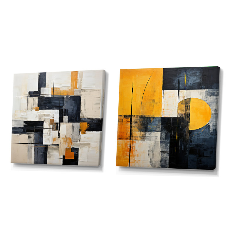 Collena - Ensemble de 2 collages carrés à formes abstraites, H 36 po x l 73 po, Toile tendue