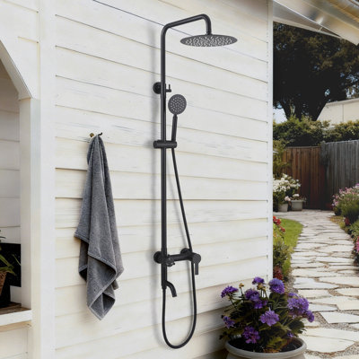 Wall Mount 304 Stainless Steel Rust-free Triple Function Outdoor Shower with Handheld Shower and Footwash Spout