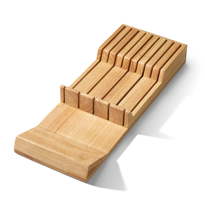 Natural Rubber Wood 9-Slot In-Drawer Knife Organizer