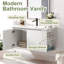 Wall-mounted Floating Bathroom Vanity With Ceramic Sink,free-handle Design,side Open Shelves