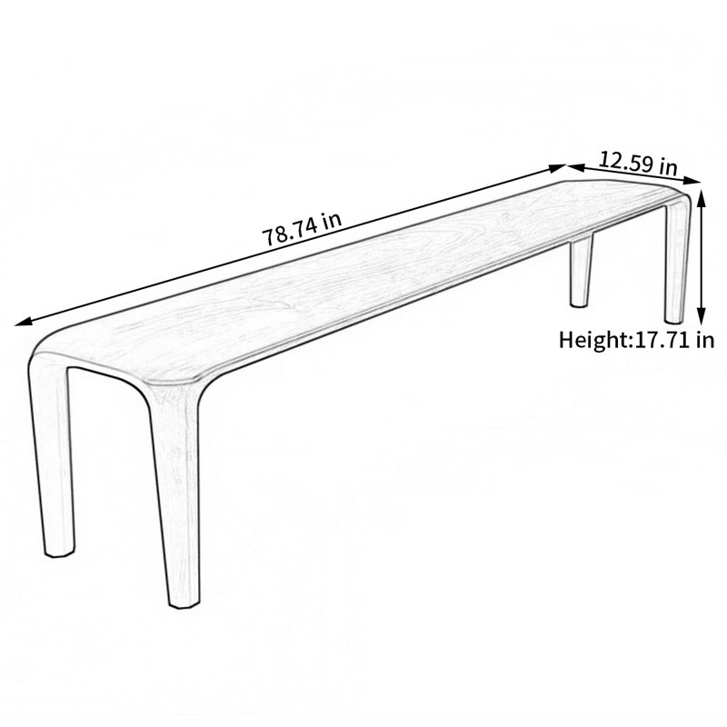 Banc en bois massif Niyaz, H 17,71 po x l 78,74 po x P 12,59 po