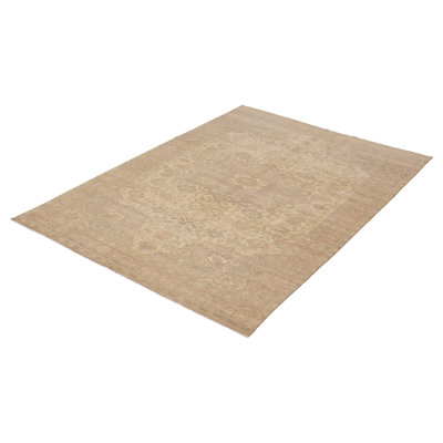 Tapis unique en laine noué à la main anatolien des années 70 de 6 pi 3 po x 9 pi 7 po beige Fizah