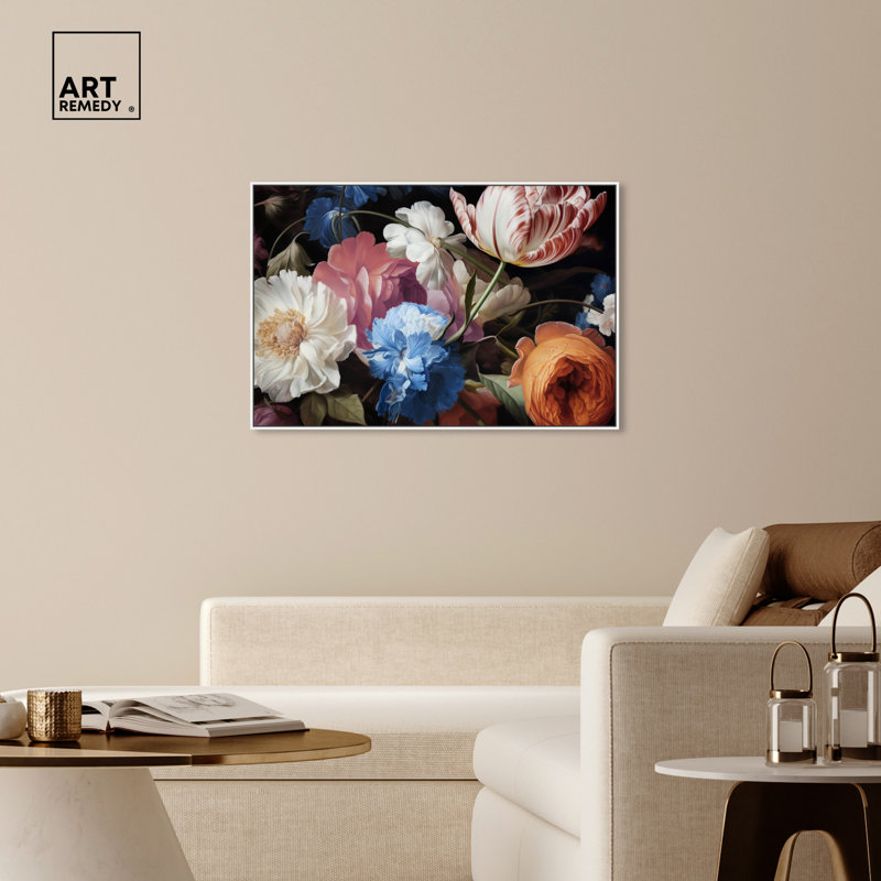 Elegant Floral Canvas Wall Art with White Floater Frame, 15" x 10"
