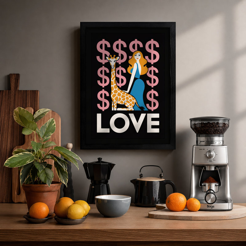 Love and Money Graphic Design - Framed Print, A2 - 59.4 x 42.0 cm, Black