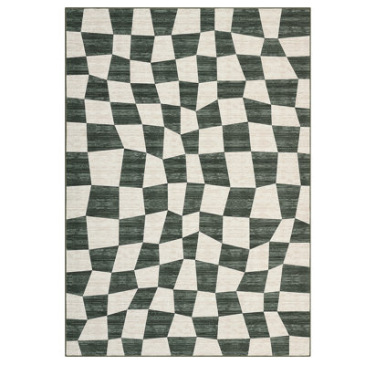 Checkered Area Rug – Washable, Modern Non-Slip, Low Pile, Soft & Mark Resistant Carpet for Living Room, Bedroom, Dining Room, Office – Green, 10x13ft (USA)
