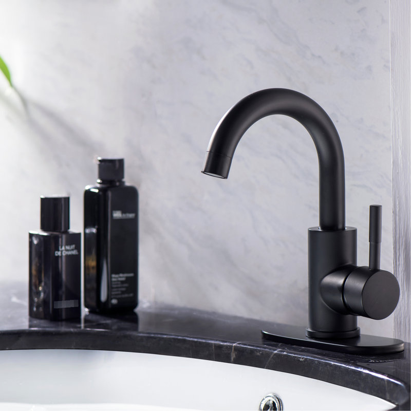 Matte Black 1 Hole Bathroom Faucet - Single Handle, Comprised Of Solid Brass And Stainless Steel For Longevity Deck-Mounted Hole, Fabricated With Dependable Use
