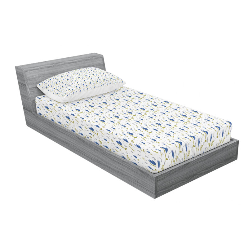 Scandinavian Microfiber Floral Sheet Set, Twin Sheet Set with Fitted Sheet