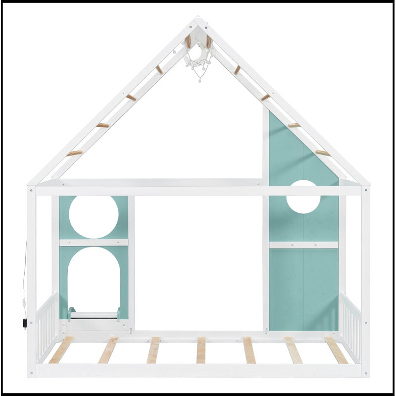Maison jumelle Geib avec glissoire, bande lumineuse boule et panneau avant, Blue