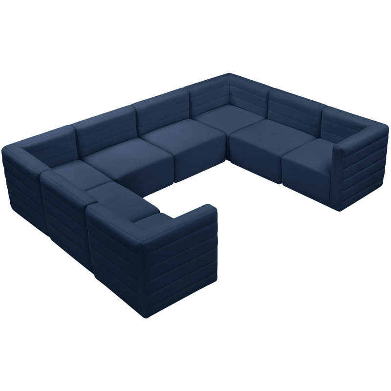 Enso Velvet U-Shaped Sectional Reversible, Navy Velvet