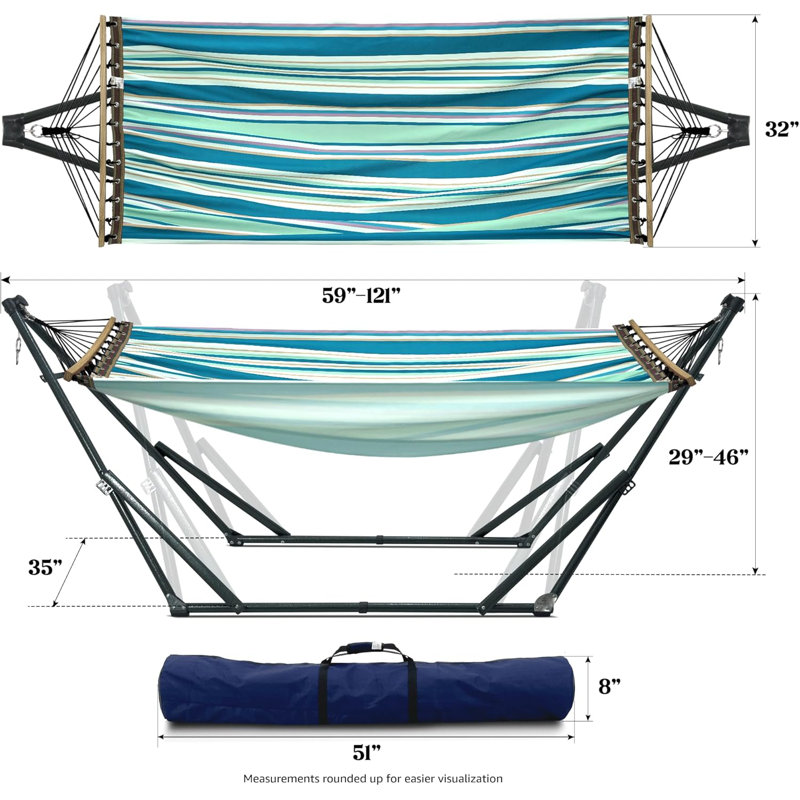 Hamac pliable avec support en acier, toile de qualité supérieure, installation intérieure et extérieure des années 30