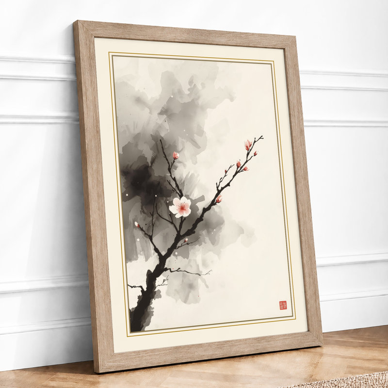 Single Bloom In Silence Japandi - Print, A1 - 84.1 x 59.4 cm, Oak