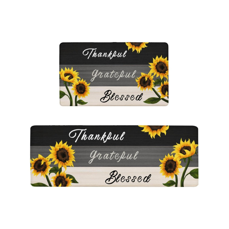 Tapis de cuisine tournesol à motif de remerciements pour cuisine et maison de campagne, noir et jaune, 2 pièces