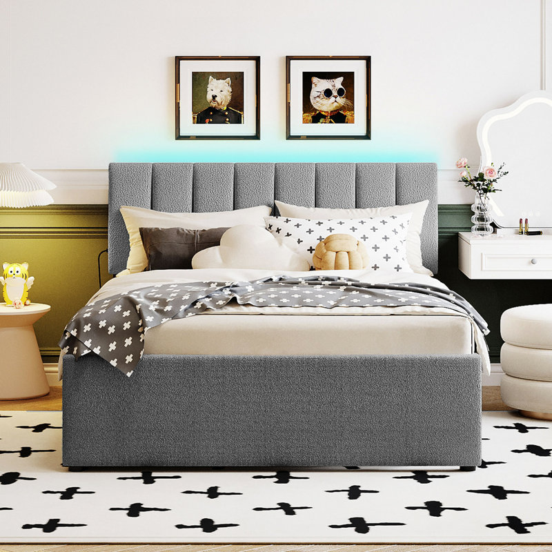 Lit plateforme tapissier Teddy, Gris