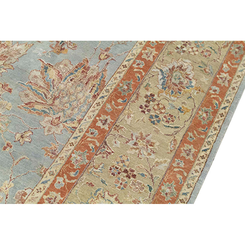 Tapis bleu et beige noué à la main de haute qualité