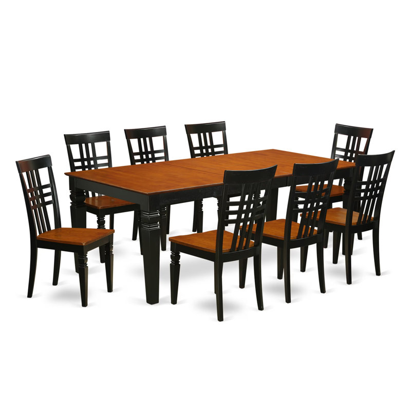 9 Piece Dining Table Set Includes a Rectangle Dining Room Table with Butterfly Leaf and 8 Wooden Seat Chairs, 42x84 Inch, Black & Cherry
