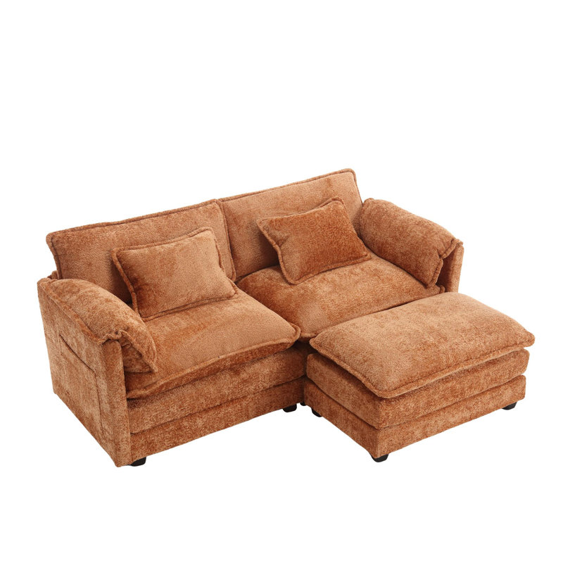 Causeuse de style moderne avec accoudoirs amovibles, Chenille orange, H 31,1 po x l 76,8 po x P 29,5 po
