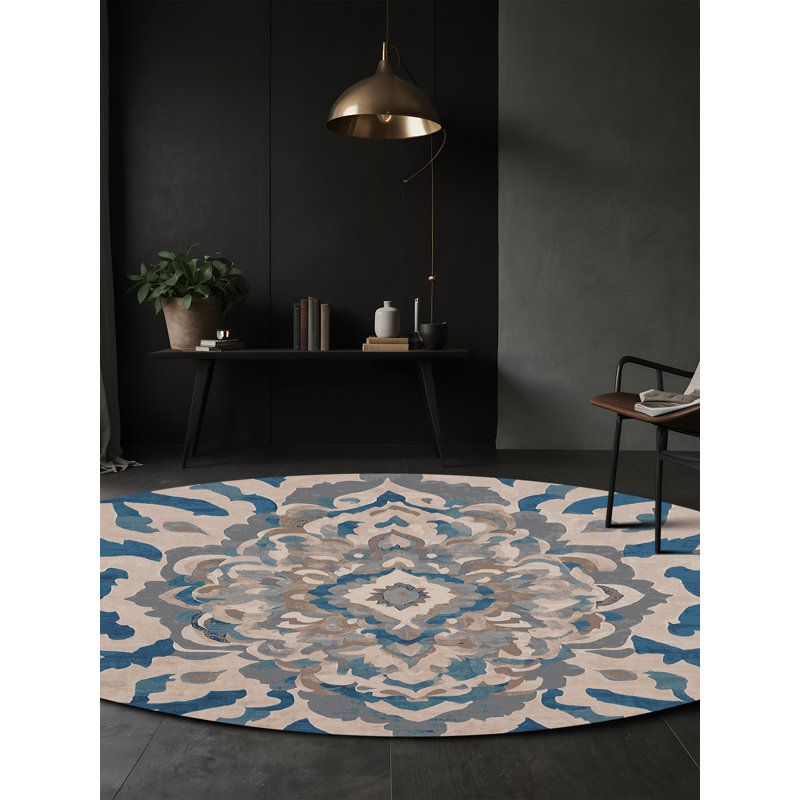 Machine Washable Gray Area Rug, Round 4'
