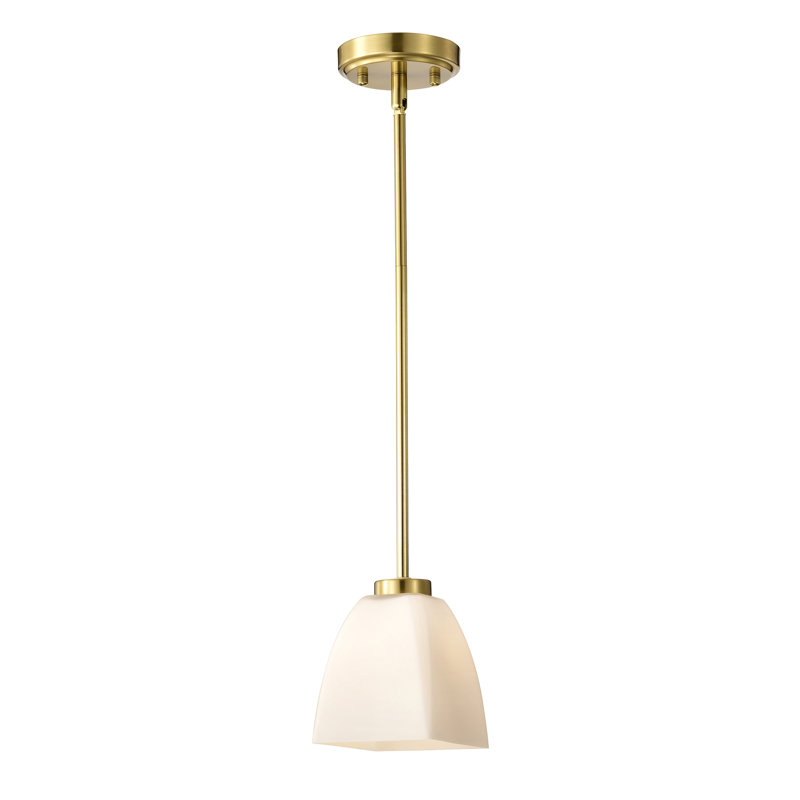 Mini-luminaire suspendu 1 lumière avec abat-jour en verre blanc gravé en forme de pyramide, Or
