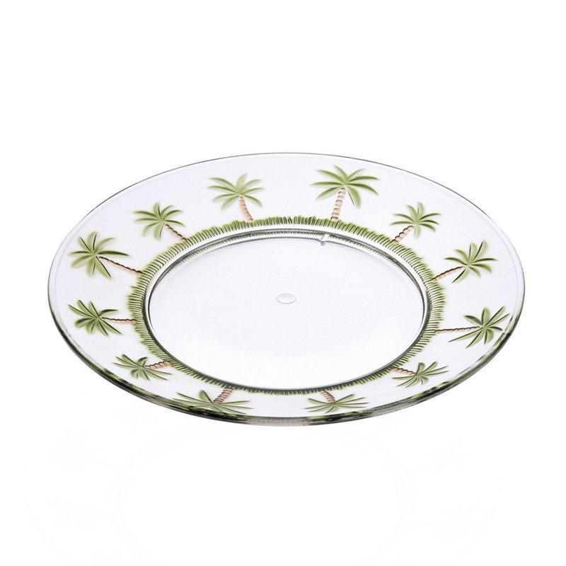 Ensemble de 4 assiettes en acrylique Palm Tree Design, 4 assiettes en plastique transparent, réutilisables, incassables