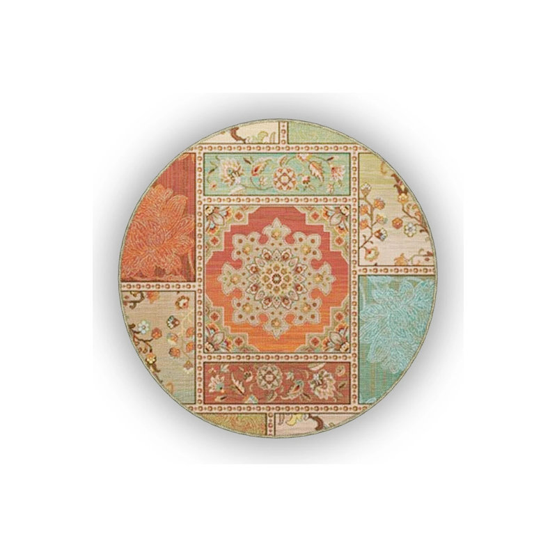 Floral Themed Multicolored Motifs And Floral Patterned Vintage Decorative Living Room, Round 5'