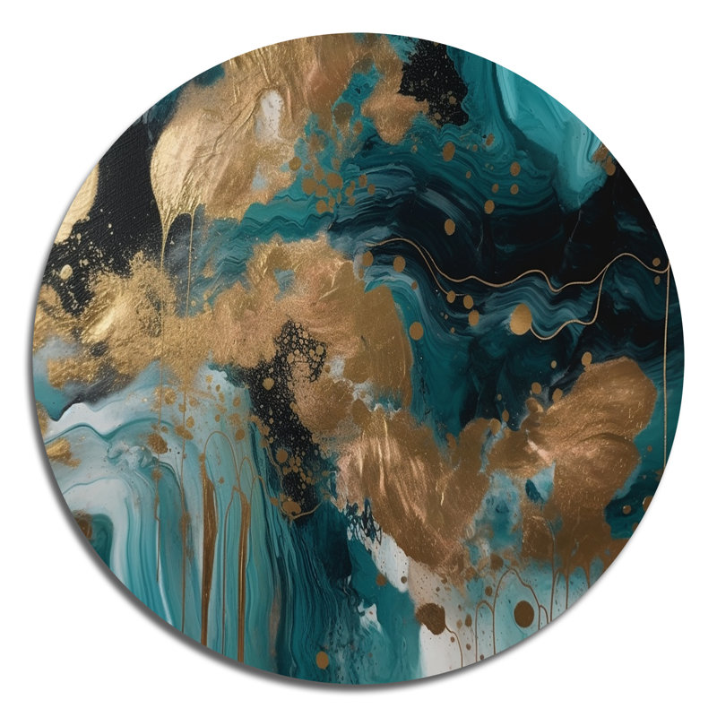 Green And Gold Mysterious Marble I - Abstract Marble Round Wall Art on Metal, 16" H x 16" W x 1" D