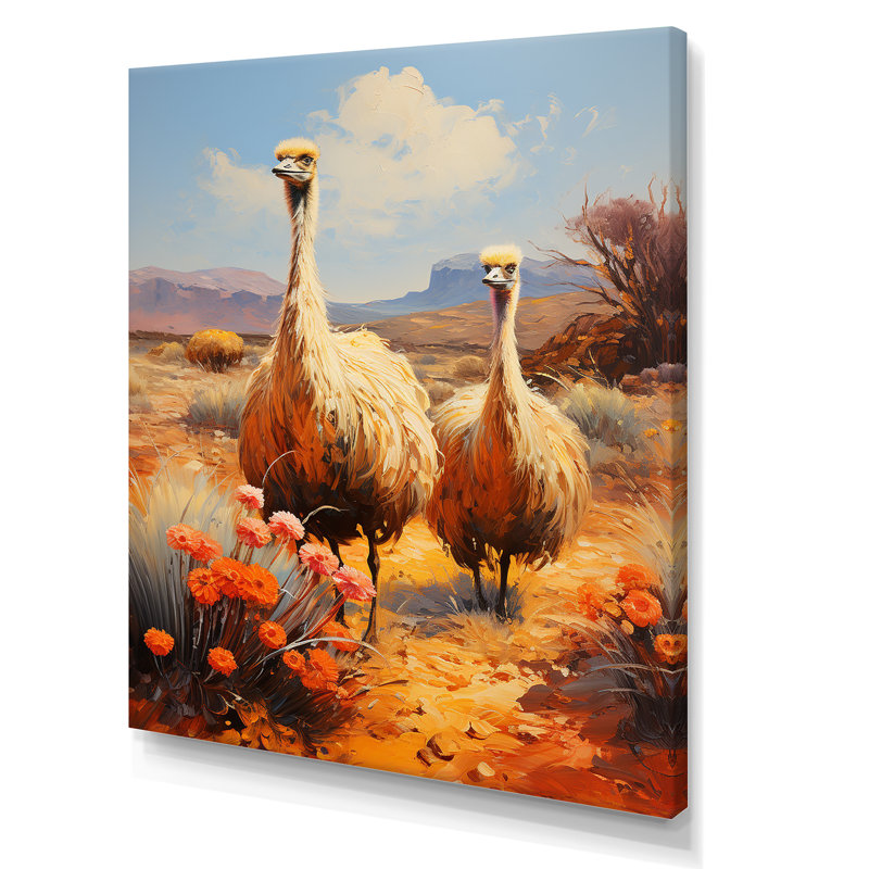 Autruches du désert nomades sur toile, Toile tendue, H 20 po x l 12 po x P 1 po