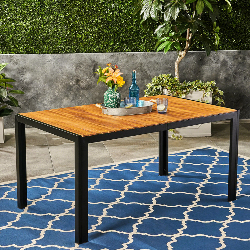 Table de salle à manger moderne en bois avec base en fer - 58,4 po X P 35,5 po, H 30,5 po, surface protégée et fer, 59,3 L, 35,5 po, 30 H, déversement, facile à nettoyer
