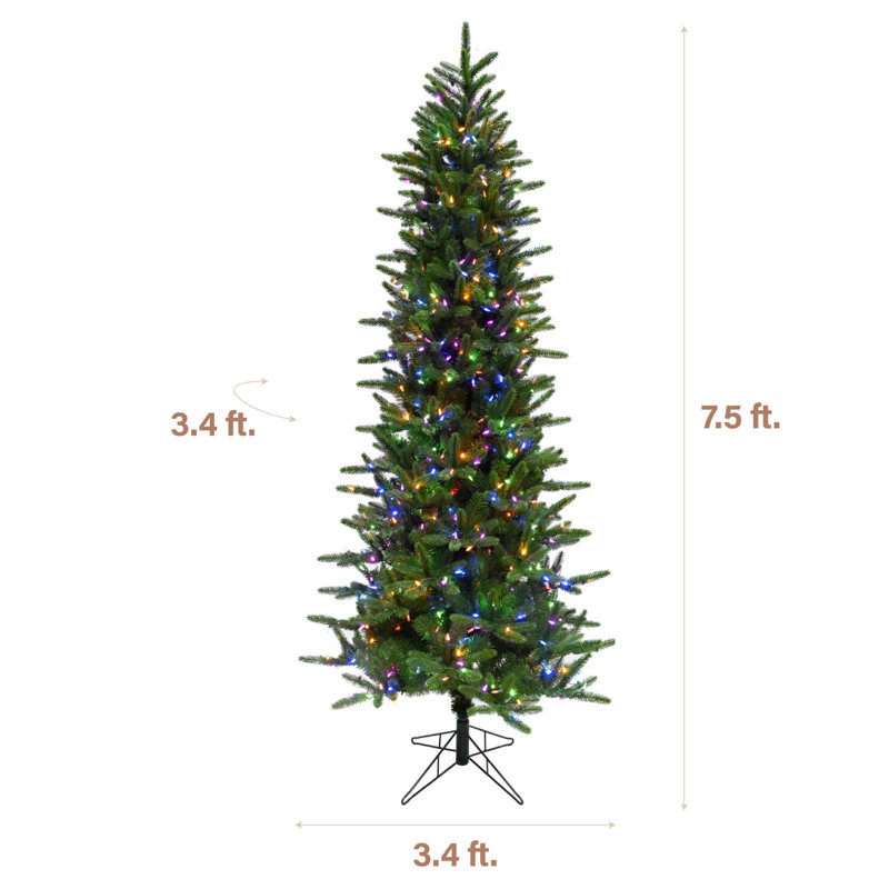 Carmel Slim Green Pine Trees Artificial Christmas Tree with 550 with Colored and White LED String Lights, 90" H