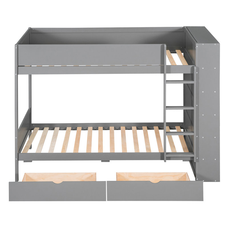 Lit superposé simple au-dessus de gris And And Safe - avec armoire à 2 tiroirs et rangement, Lit simple, Gris