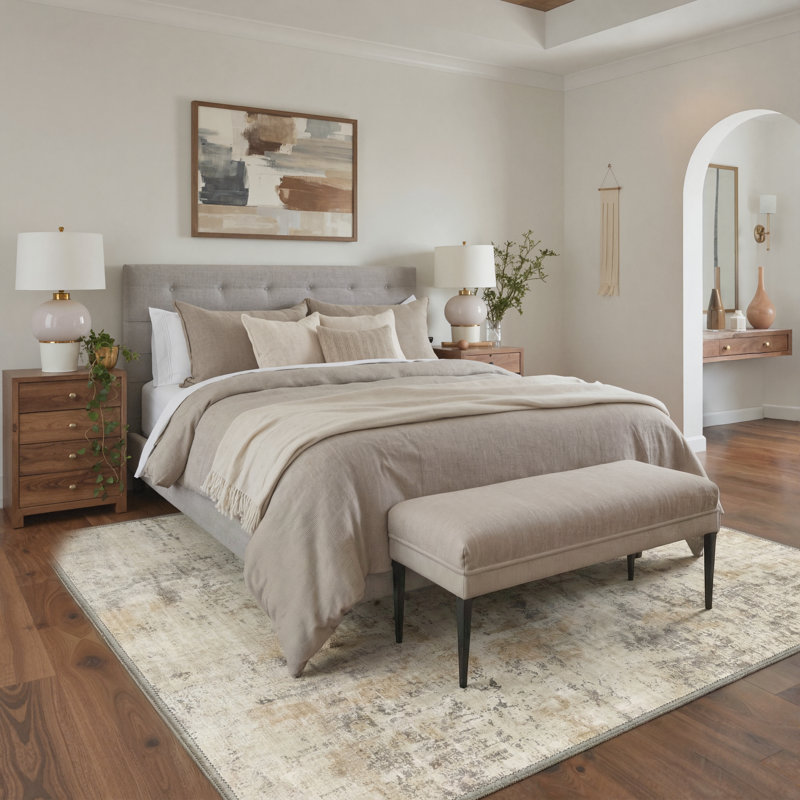 Mignone Aura Modern Distressed Abstract Machine Washable Beige / Brown / Grey Indoor Area Rug with Non-Slip Backing