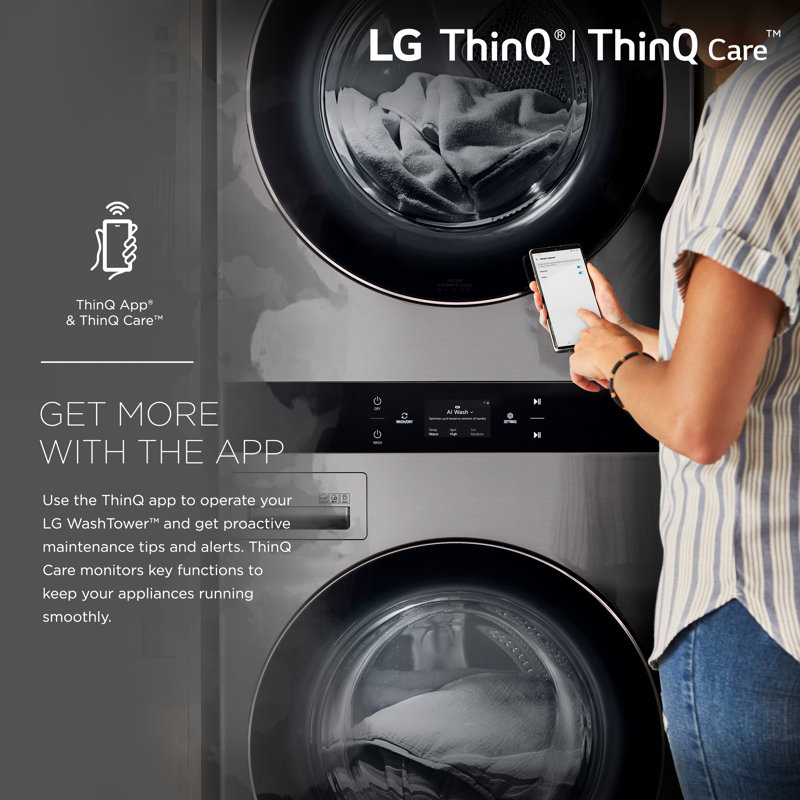 Lg Studio Washtower Smart Front Load 5.0 Cu. Ft. Washer And 7.4 Cu. Ft. Dryer With Center Control, Electric, Gray