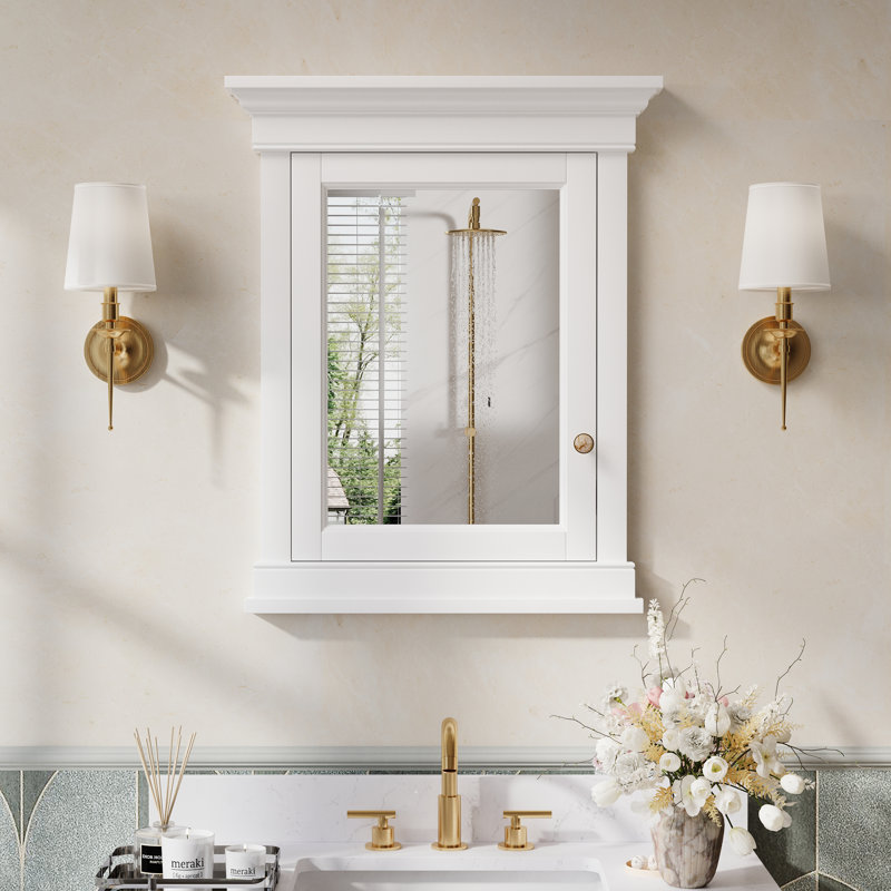 26"W X32''h Wall Recessed Mount Solid Wood Framed Medicine Cabinet With Adjustable Glass Shelves