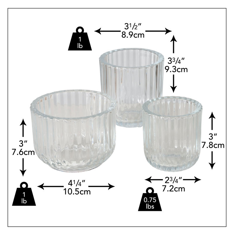 3 Piece Smoke Glass Candle Holder Set, Clear