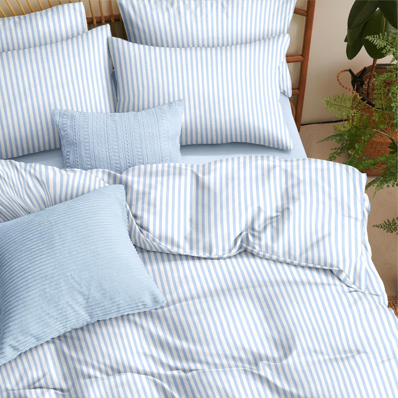 Blue Pink Striped Duvet Cover White Stripe Duvet Cover Dorm Bedding Set Soft Lightweight Washed Microfiber Farmhouse Bedding Set