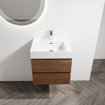 '' Wall-mounted Bathroom Vanity With Resin Sink, Two Soft-close Drawers, Kd Package, Modern Design